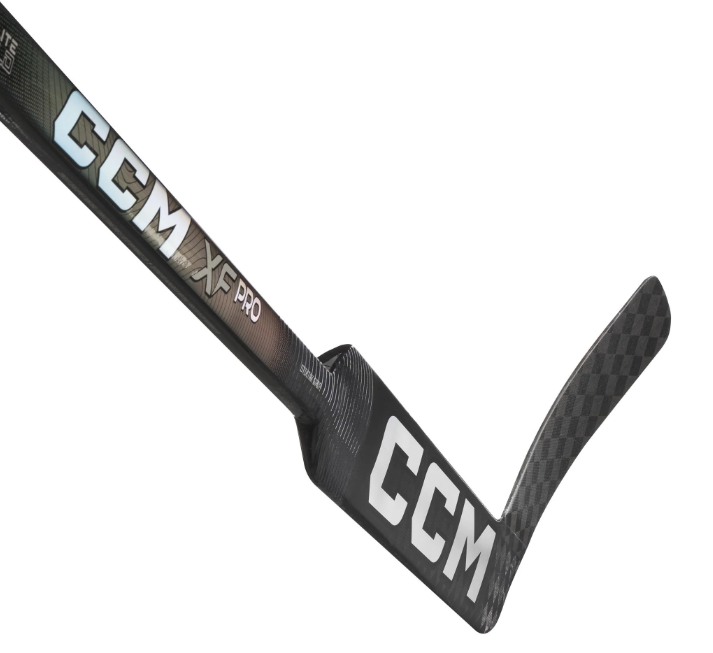 A photo of the CCM XF Pro CC2 P1 Senior Goalie Stick (2024) in colour black and purple. Shaft view.