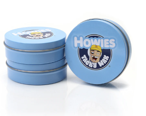 A photo of the Howies Hockey Tacky Wax multiple light blue cans.