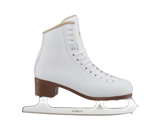 A photo of the Jackson Artiste Girl's Figure Skates in colour white. Side profile.