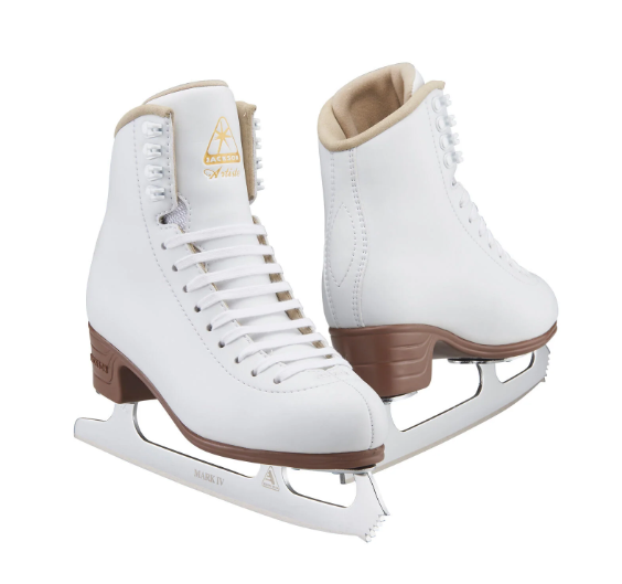 A photo of the Jackson Artiste Girl's Figure Skates in colour white. dual skate profile.