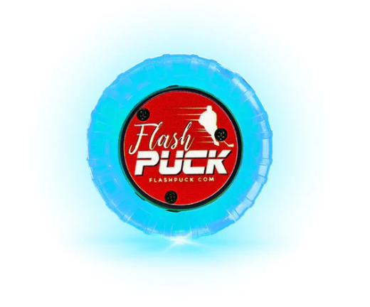 A photo of the Flash Puck Rubber Light-Up Training Puck in colour blue.