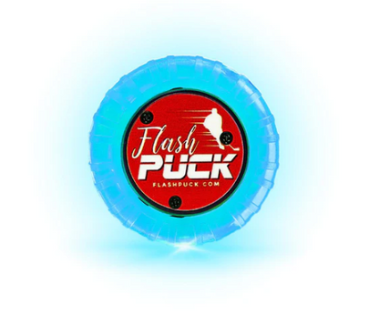 A photo of the Flash Puck Rubber Light-Up Training Puck in colour blue.