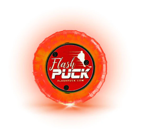 A photo of the Flash Puck Rubber Light-Up Training Puck in colour red.