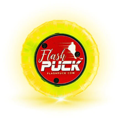 A photo of the Flash Puck Rubber Light-Up Training Puck in colour yellow.