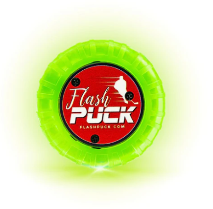 A photo of the Flash Puck Rubber Light-Up Training Puck in colour green.