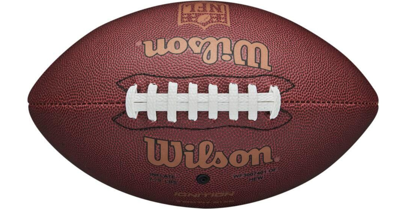 A photo of the Wilson NFL Ignition Football in colour brown. Top down view.