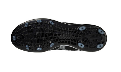 A photo of the Mizuno Dominant 4 TPU Men's Molded Baseball Cleat in colour black and white. Bottom sole profile.