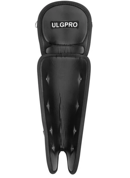 A photo of the Rawlings Umpire Leg Guards in colour black. Rear view.