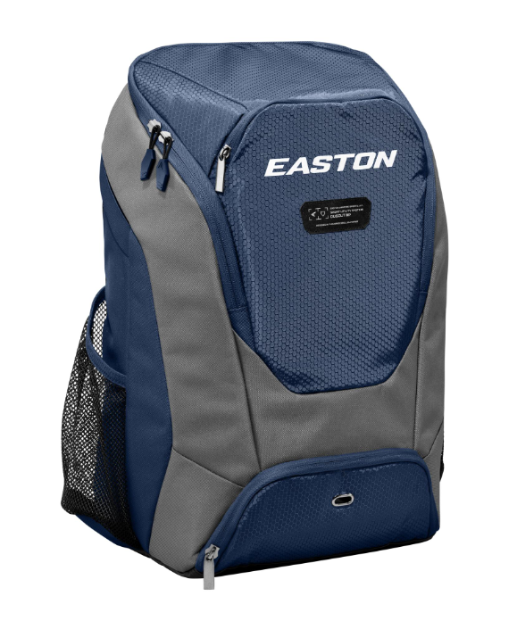A photo of the Easton Dugout Backpack in colour navy. Front view with EASTON logo.