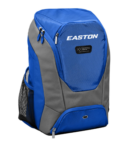 A photo of the Easton Dugout Backpack in colour royal blue. Front view with EASTON logo.