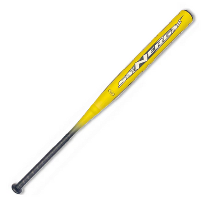 A photo of the 2025 Easton Synergy ISF (-7) Fastpitch Softball Bat in colour yellow and black. Synergy Logo view.
