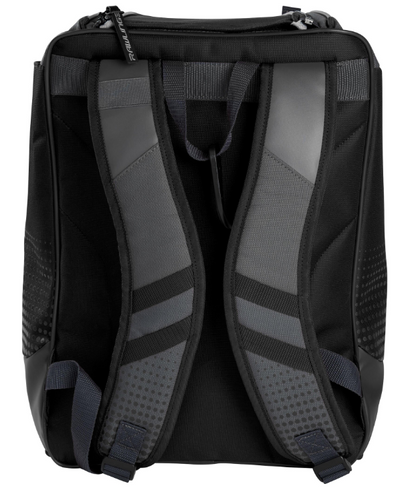 A photo of the Rawlings Franchise Baseball Backpack in colour black. Rear backpack profile with straps.