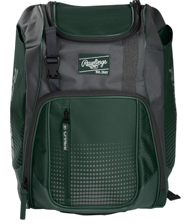 A photo of the Rawlings Franchise Baseball Backpack in colour dark green.