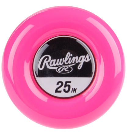 A photo of the Rawlings Storm 1 1/4" Barrel (-12) T-Ball Baseball Bat in colour pink and white. Handle end with Rawlings logo and 25 inch text.