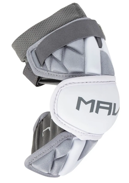 A photo of the Maverik MX Lacrosse Arm Pads (2025) in colour white and grey. Side profile.
