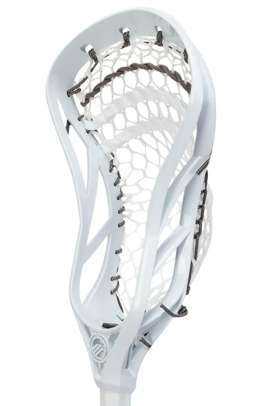 A photo of the Maverik Charger Complete Lacrosse Stick in colour white, side view.