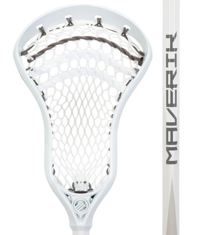A photo of the Maverik Charger Complete Lacrosse Stick in colour white with a silver shaft.