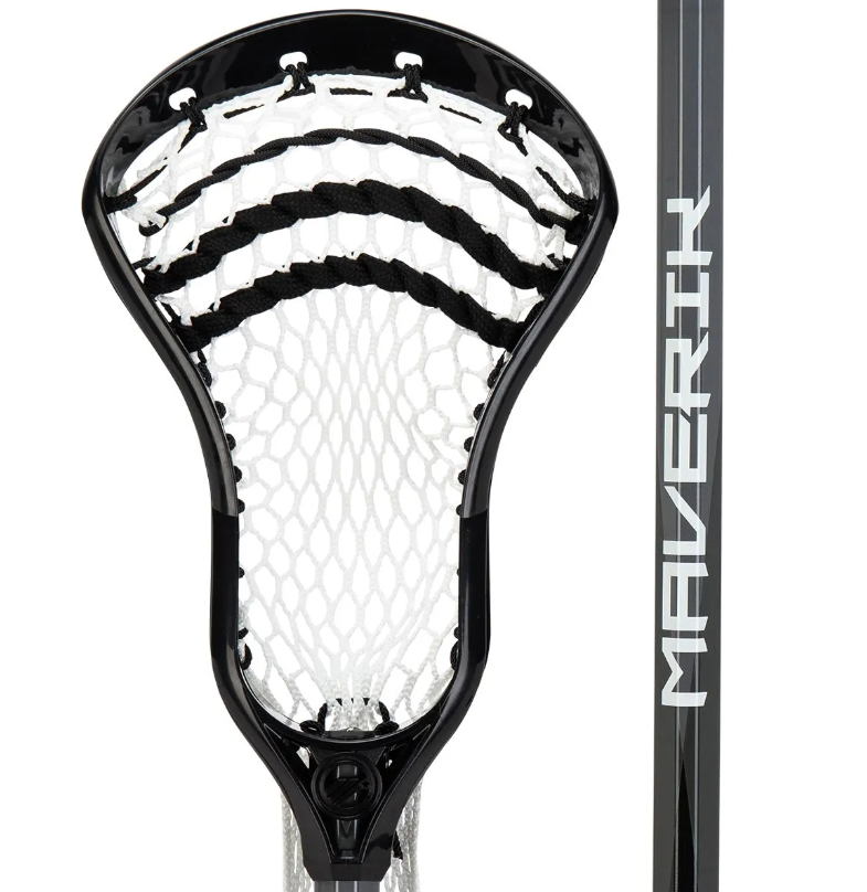 A photo of the Maverik Charger Complete Lacrosse Stick in colour black with a black shaft.