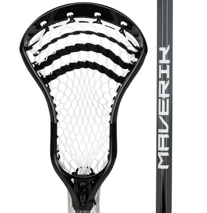 A photo of the Maverik Charger Complete Lacrosse Stick in colour black with a black shaft.