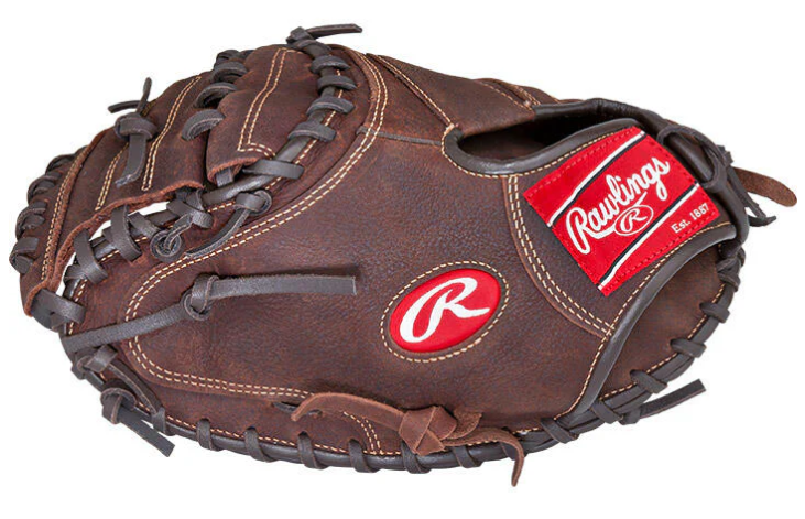 A photo of the Rawlings Player Preferred 33" Catcher's Baseball Mitt in colour brown. Side view.