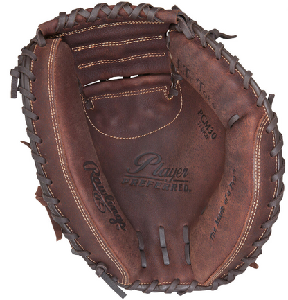 A photo of the Rawlings Player Preferred 33" Catcher's Baseball Mitt in colour brown. Palm view.