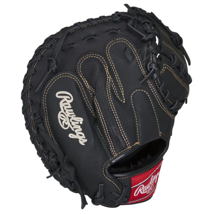 A photo of the Rawlings Renegade 32.5" Catcher's Mitt in colour black. Rear view.