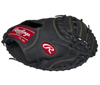 A photo of the Rawlings Renegade 32.5" Catcher's Mitt in colour black. Side view.