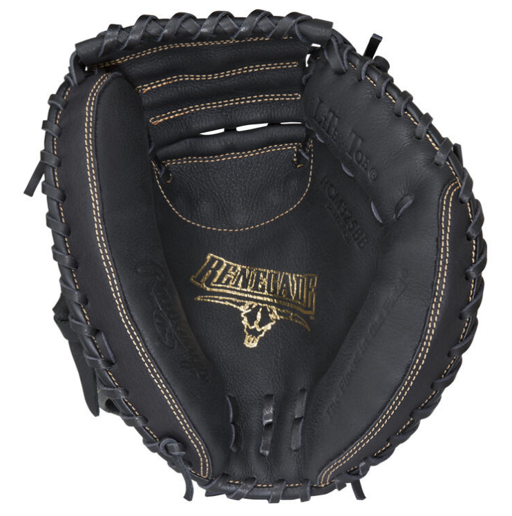 A photo of the Rawlings Renegade 32.5" Catcher's Mitt in colour black. Palm view.