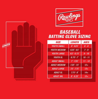 A photo of the Easton Mav GT Adult Batting Gloves size chart.