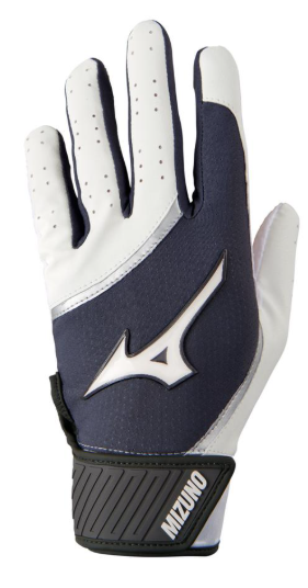 The Mizuno MVP Youth Baseball Batting Glove in colours white and grey.
