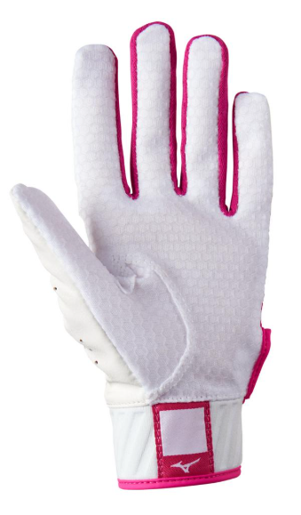 The palm of the Mizuno MVP Youth Tee Ball Batting Glove in colours white and pink.