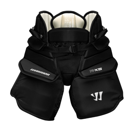 A photo of the Warrior X5 Junior Goalie Pants in colour black. Front of the equipment.