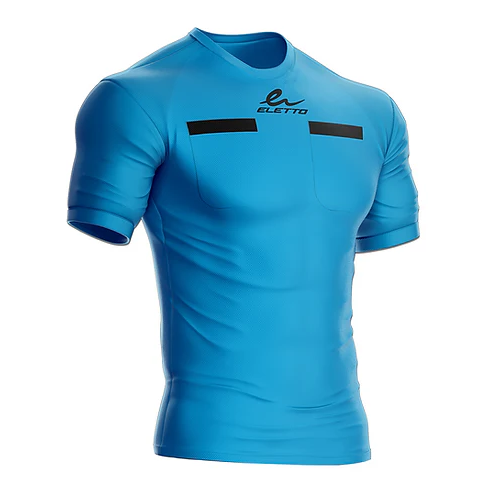A photo of the Eletto Caution Soccer Referee Jersey in colour neon blue.