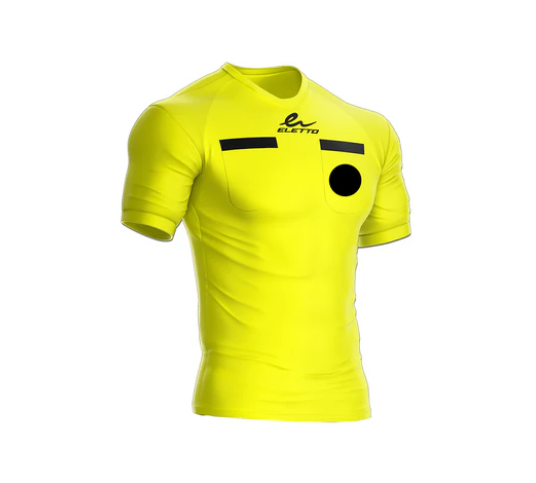 A photo of the Eletto Caution Soccer Referee Jersey in colour neon yellow.
