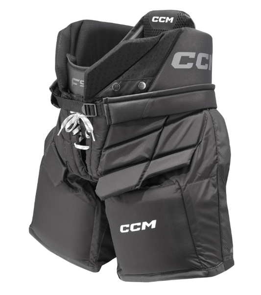 A photo of the CCM Axis F9 Goalie Pants (2024) in colour black. Front view.