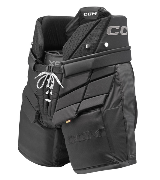 A photo of the CCM XF Goalie Pants (2024) in colour black. Front view.