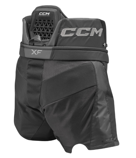 A photo of the CCM XF Goalie Pants (2024) in colour black. Back view.