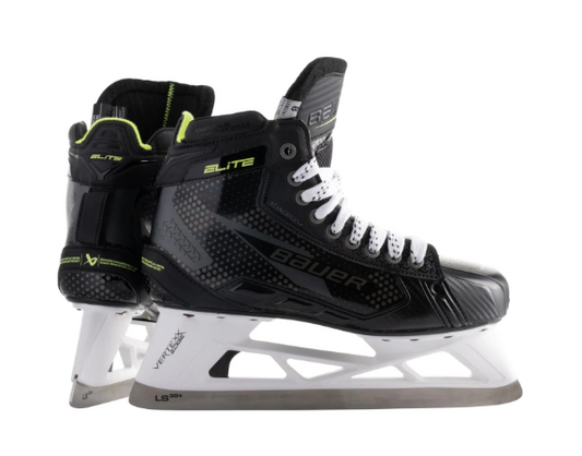 A phot of the Bauer Elite Junior Goalie Skates (2024) in colour black and yellow. 