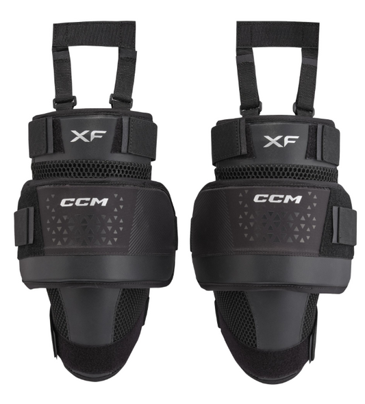 A photo of the CCM XF Goalie Knee Guards in colour black.
