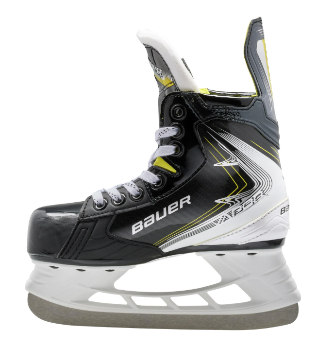 A photo of the Bauer Vapor Shift Pro Youth Hockey Skates (2025) in colour black, white and green.