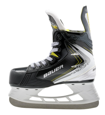 A photo of the Bauer Vapor Shift Pro Youth Hockey Skates (2025) in colour black, white and green.