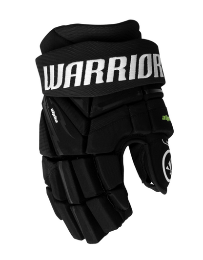A photo of the Warrior Alpha Deluxe LT Senior Hockey Gloves in colour black and white.