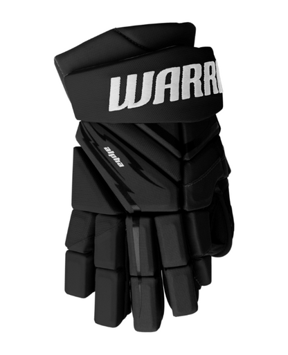 A photo of the Warrior Alpha Deluxe LT Senior Hockey Gloves in colour black and white.