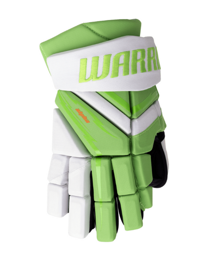 A photo of the Warrior Alpha Deluxe LT Senior Hockey Gloves in colour green and white.