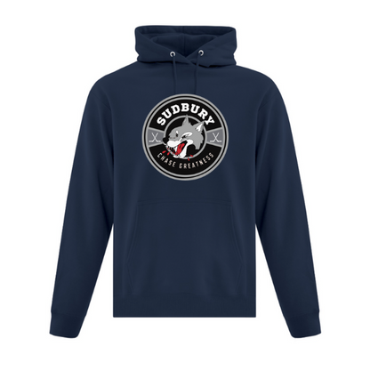 Navy hoodie with Sudbury Chase Greatness Logo on front.