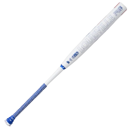 A white, blue, and red Scott Hartling 2024 Genesis 2 Piece Endload USSSA Bat