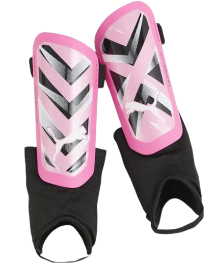 A photo of the Puma Ultra Light Youth Ankle Shin Guards in colour pink, black and white.