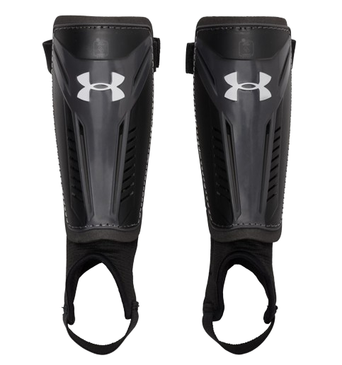 A photo of the Under Armour Youth Challenge Soccer Shin Guard in colour black front view.