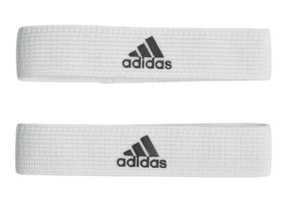 A photo of the adidas Sock Holders in colour white with adidas logo front view.