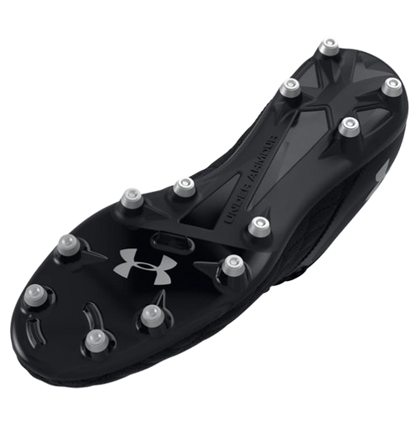 A photo of the Under Armour Magnetico Select 3.0 FG Soccer Cleats in all black colour, bottom sole view.